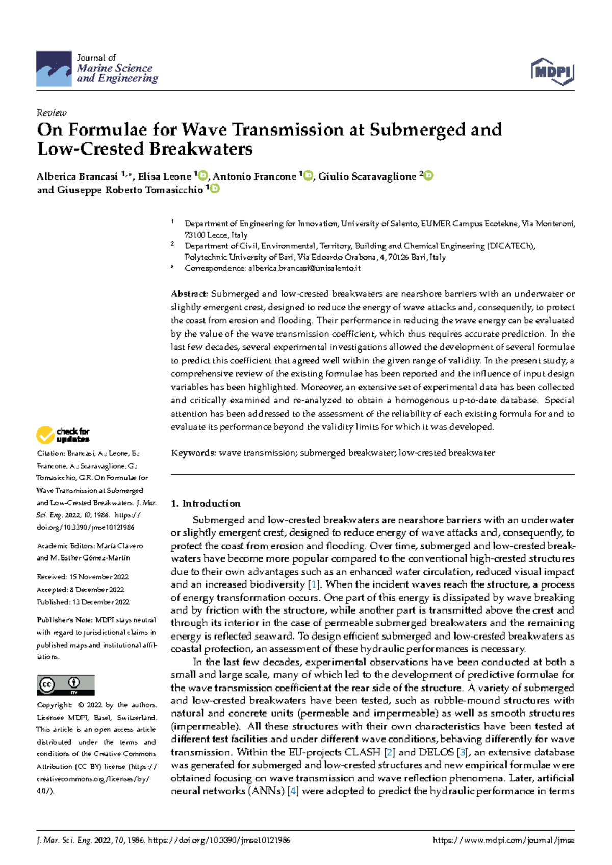 Review of Wave Transmission Formulae for Submerged Breakwaters - Studocu