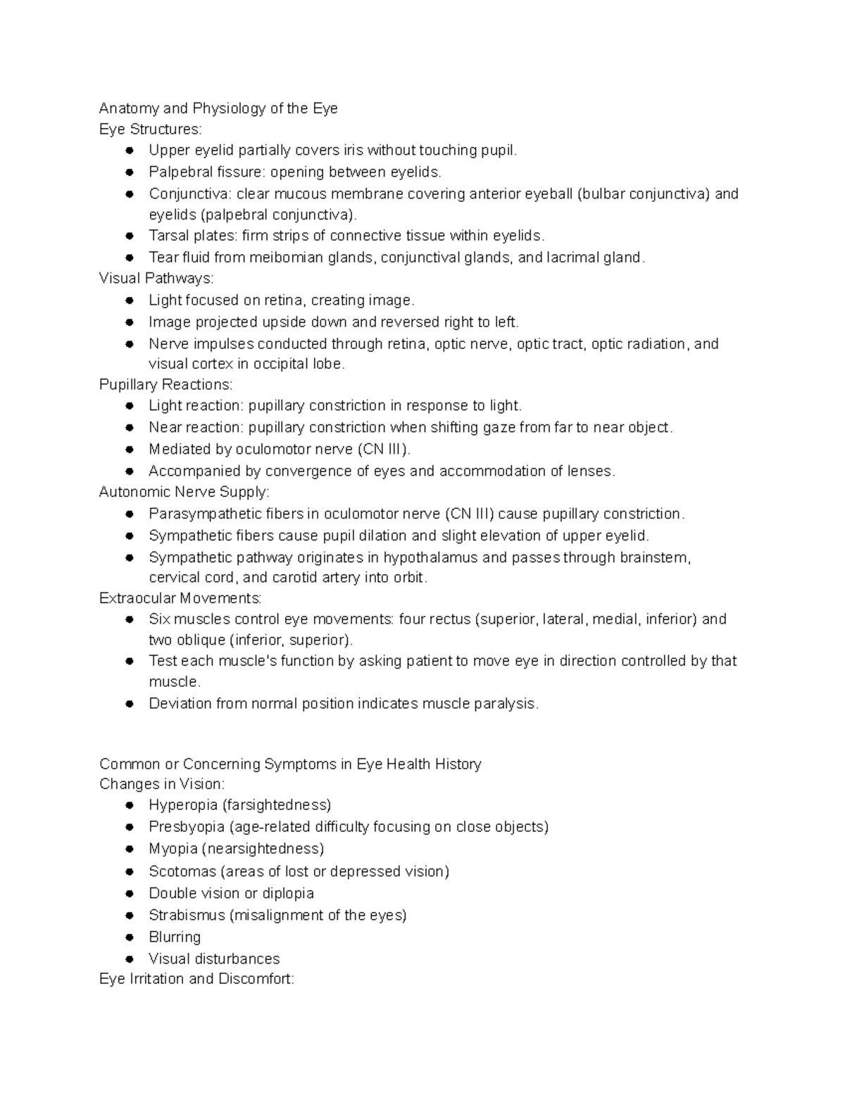 EYES Summary: Eye Assessment Techniques from Brunner & Suddarth's ...
