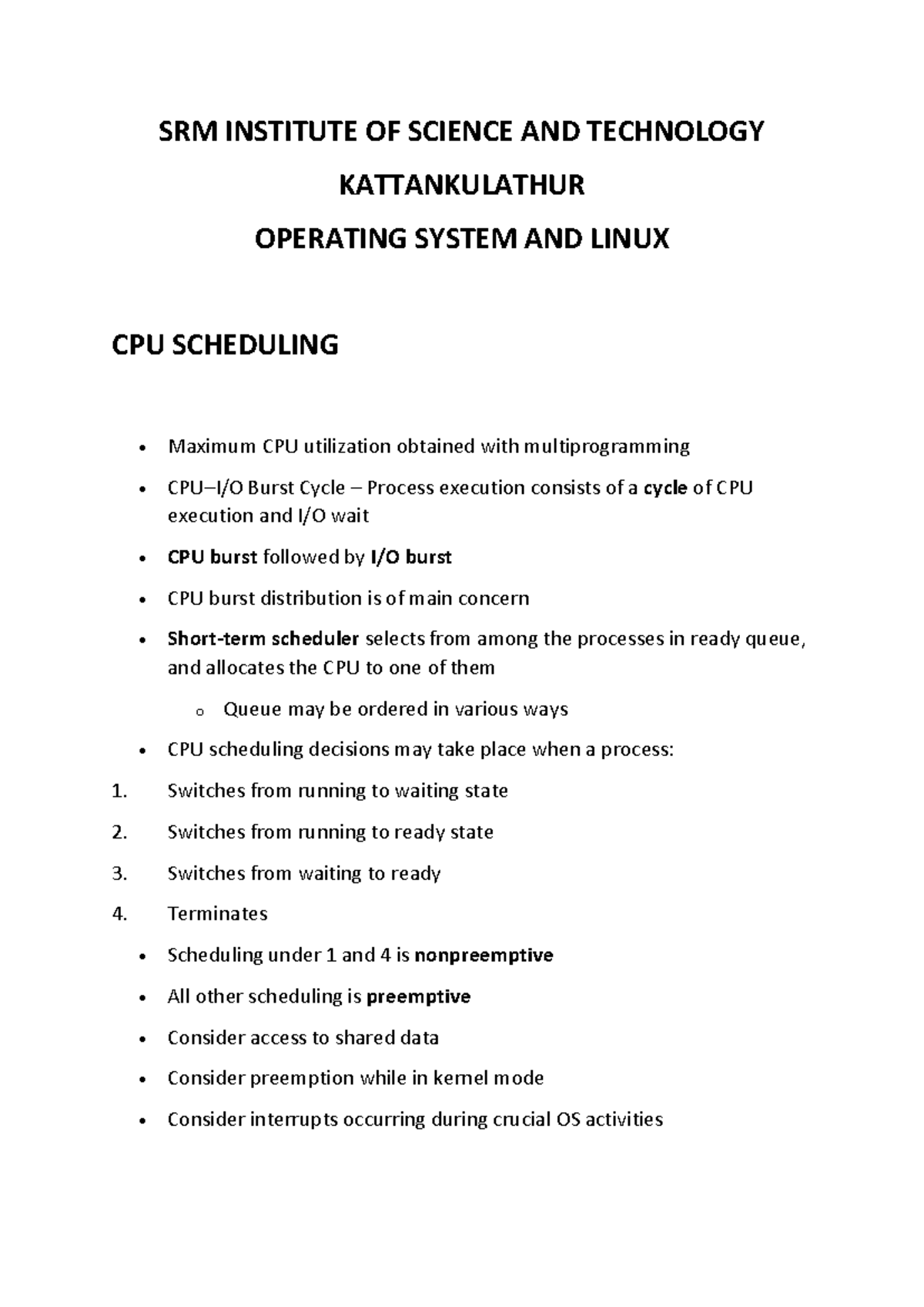 OS and Linux - In-Depth CPU Scheduling Overview and Concepts - Studocu