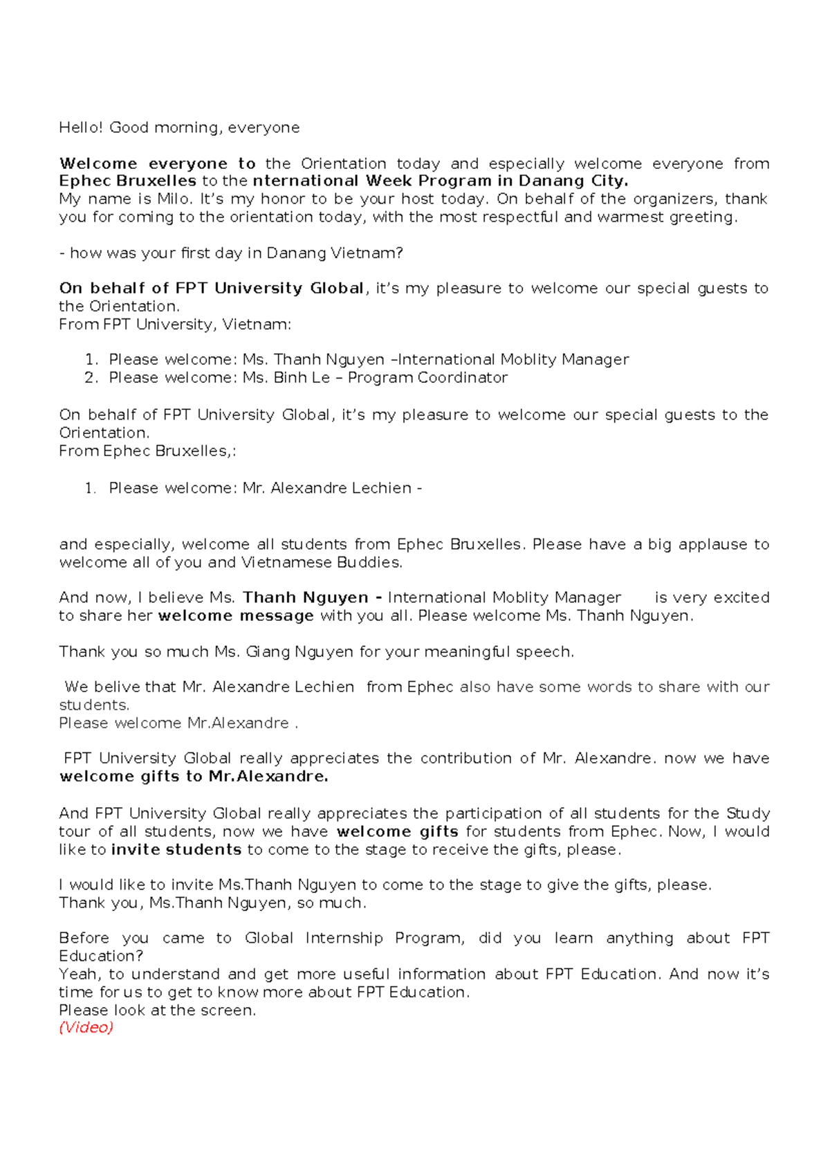 MC Scripts - Opening - CIT - Hello! Good morning, everyone Welcome ...