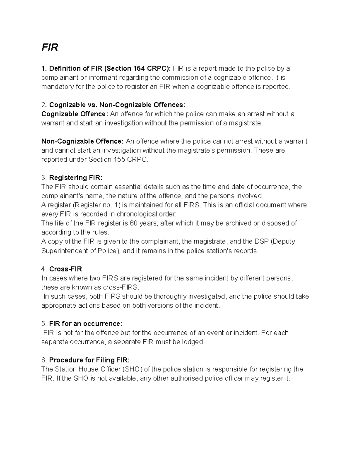 FIR and Trial Procedures: Key Insights from CrPC Sections 154-157 - Studocu