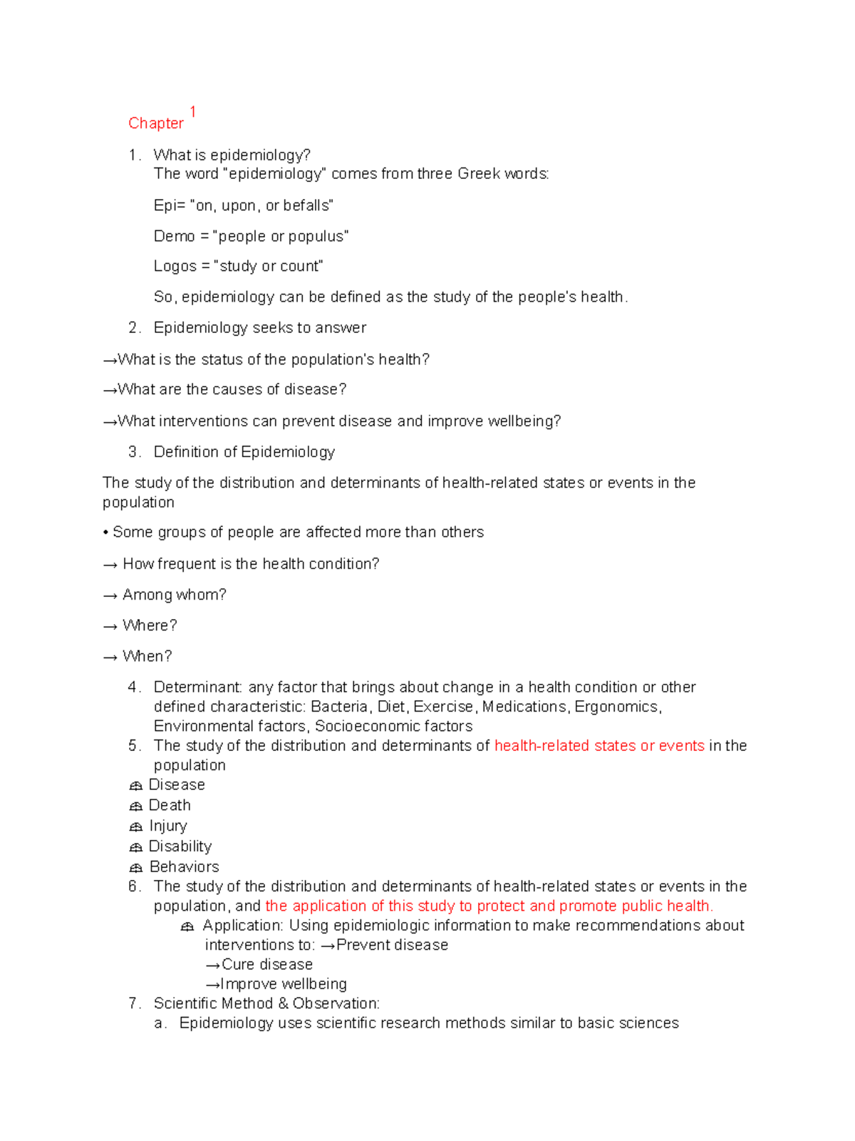 Midterm study guide - Chapter 1 What is epidemiology? The word ...