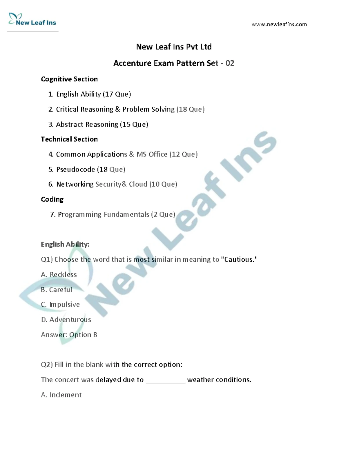 Accenture Exam Pattern Set 01: Cognitive & Technical Sections Overview ...