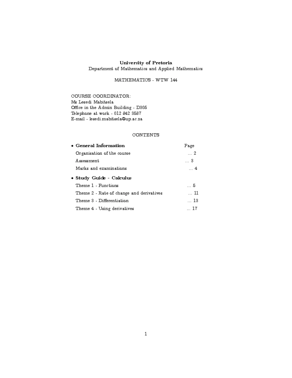 WTW 154 Study Guide 2021 - Part I - Mathematics and Applied Mathematics ...