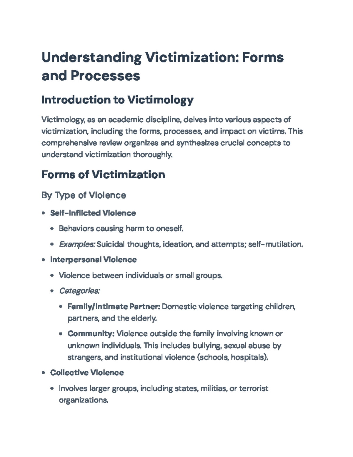 Understanding Victimization: Forms, Processes, and Recovery in ...