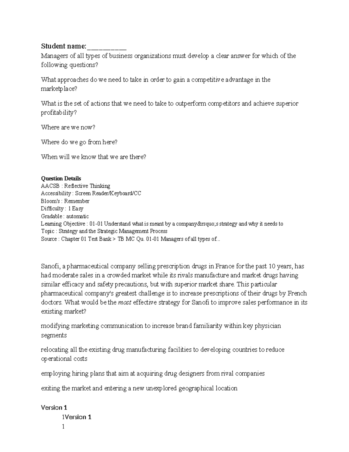 Crafting & Executing Strategy 2024: Chapter 01 Test Bank Insights - Studocu