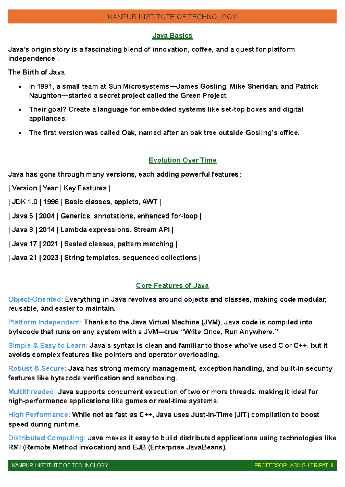Java Basics: A Comprehensive Overview of Unit 1 Topics - KIT - Studocu