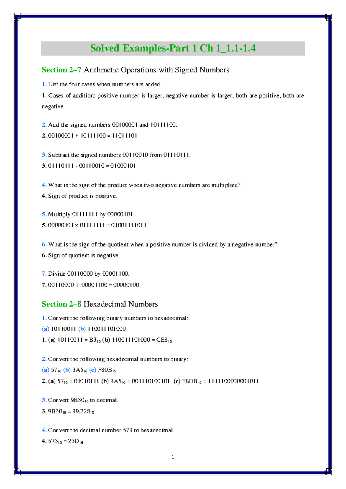 Solved Examples Ch 2: Arithmetic Operations & Number Conversions - Studocu