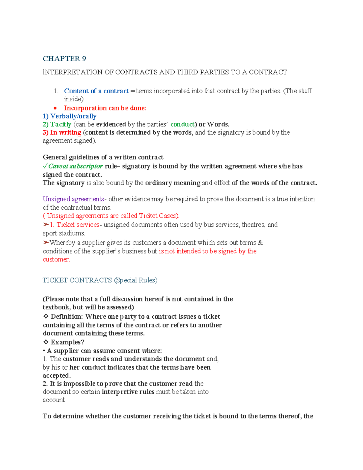 Chapter 9: Interpretation of Contracts & Third Parties (Summary) - Studocu