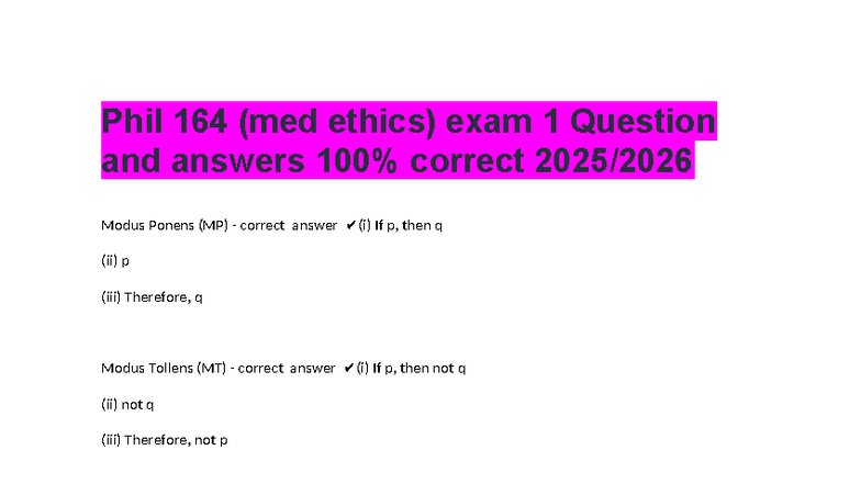 Phil 164 - Medical Ethics Exam 1: Key Concepts & Answers - Studocu