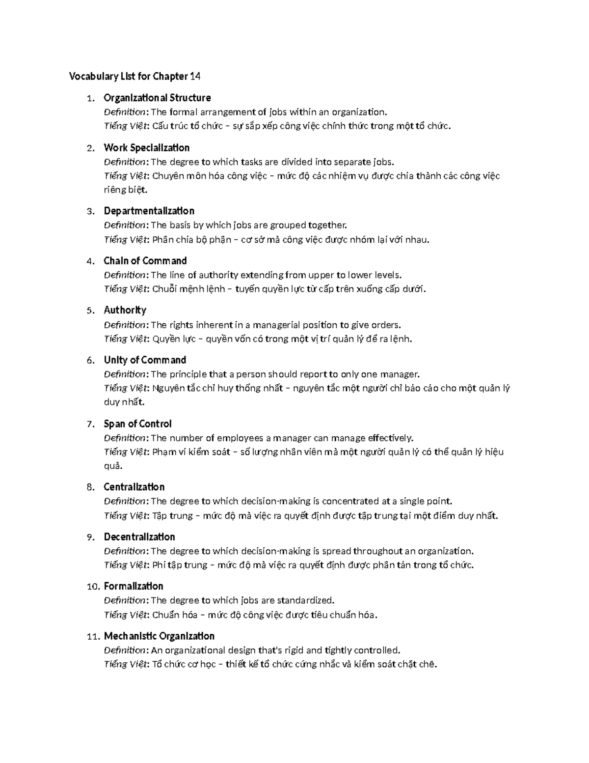 Chap 14 & 15 Vocabulary List - Key Terms in Principles of Management ...