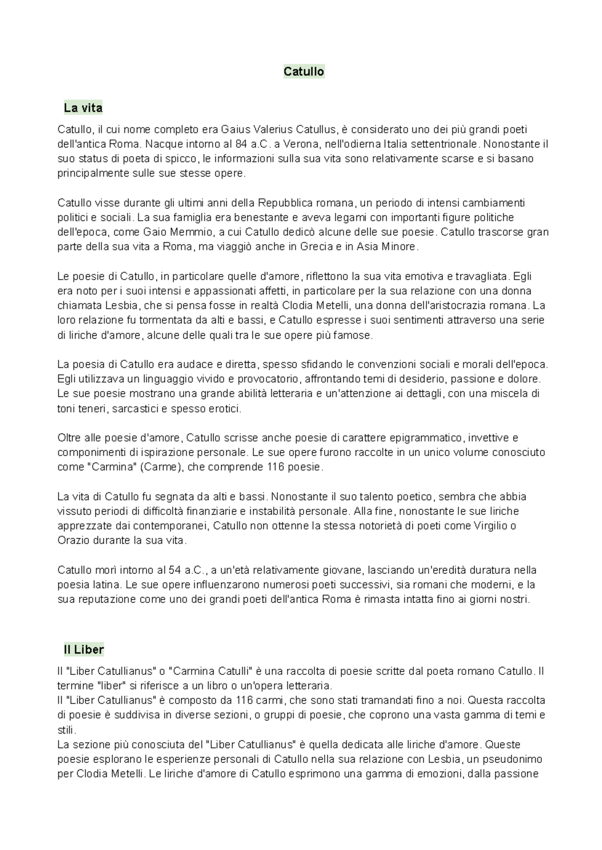 Catullo - Catullo La vita Catullo, il cui nome completo era Gaius ...