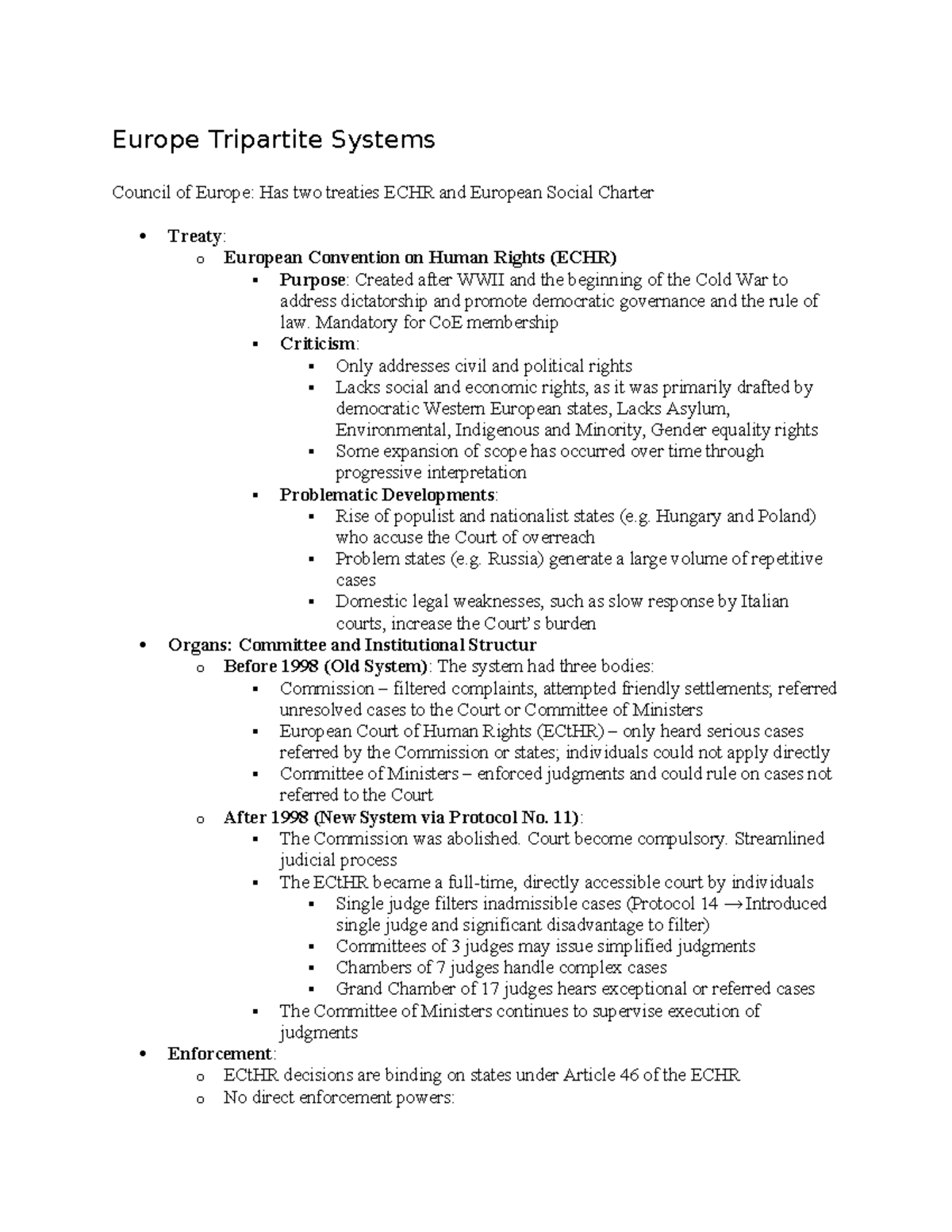 Europe Tripartite Systems: ECHR & European Social Charter Overview ...