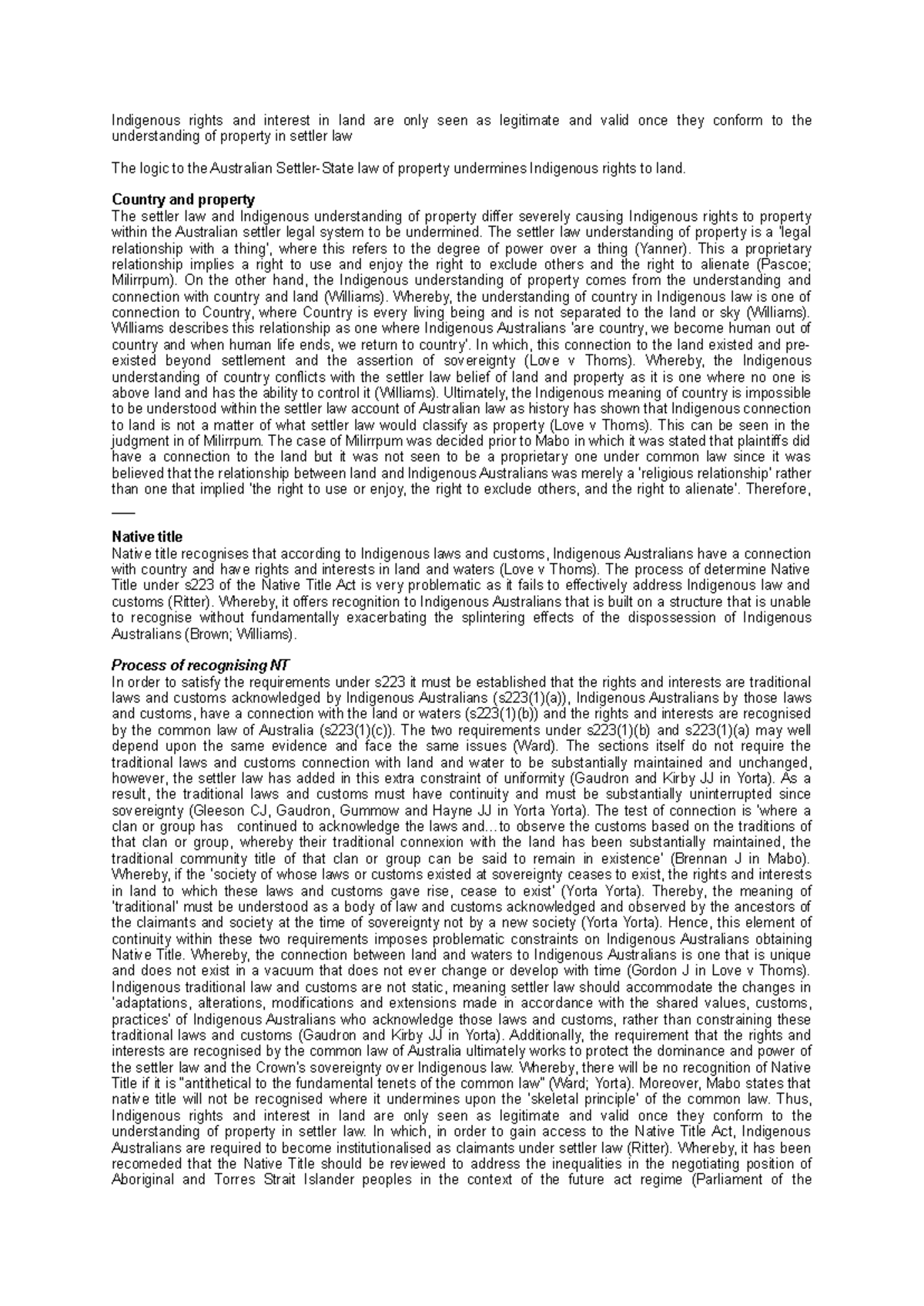 Indigenous Rights and Property: A Critical Analysis (LAW 101) - Studocu