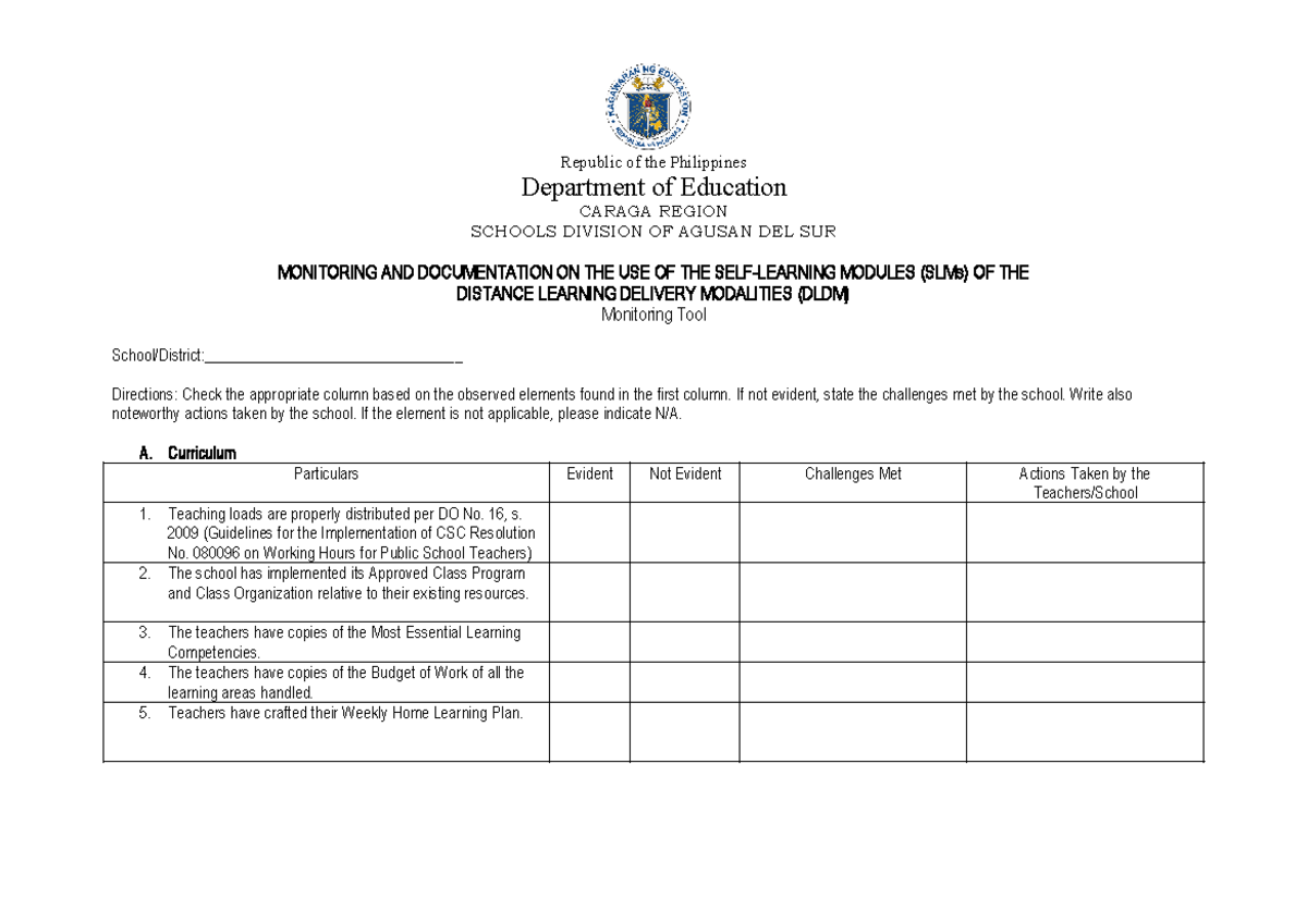 Monitoring Tool for Distance Learning Modules (SLMs) - Adm-SLM-2023 ...