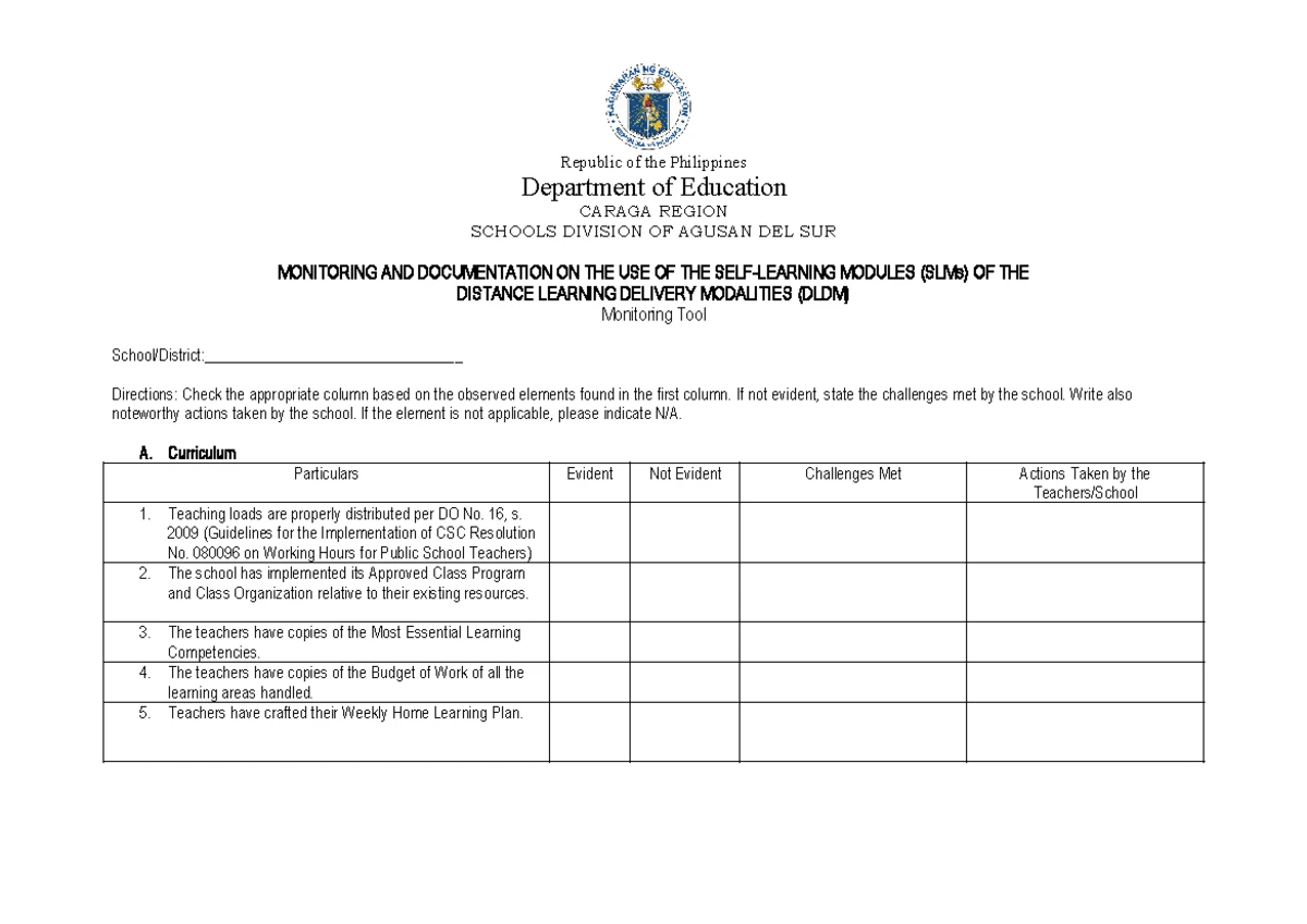 Monitoring Tool for SLMs in Distance Learning (ADM-SLM) - Philippines ...