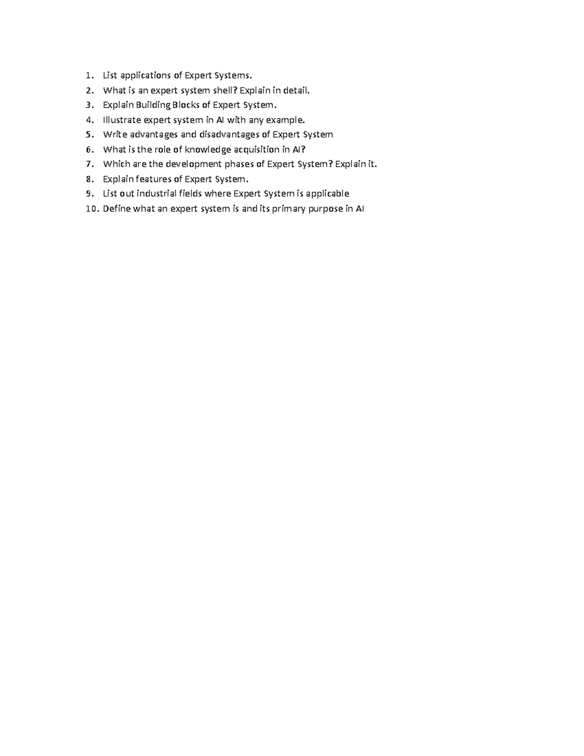 FAI Question-BANK UNIT-4 - List applications of Expert Systems. What is ...