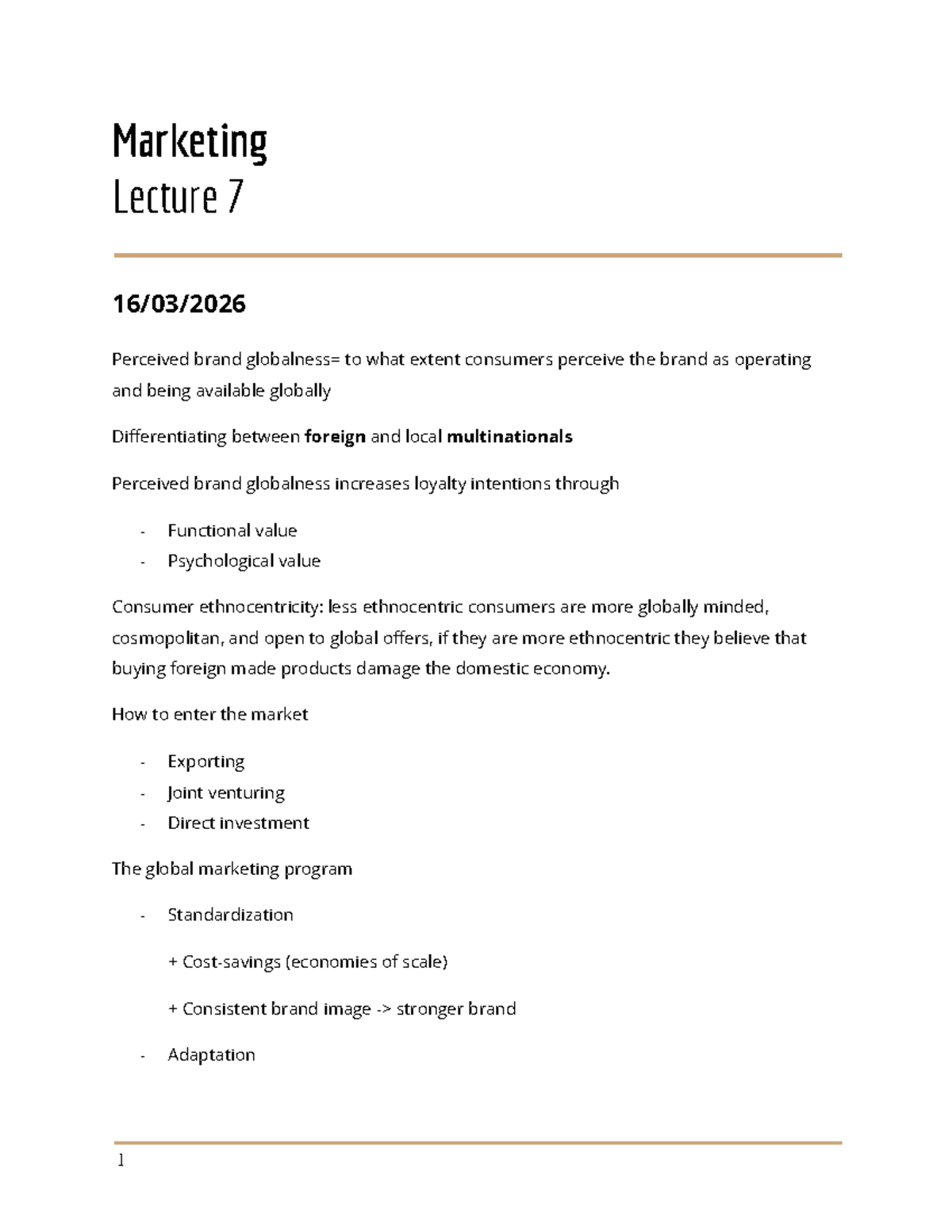 Marketing Lecture 7: Perceived Brand Globalness and Consumer Loyalty ...