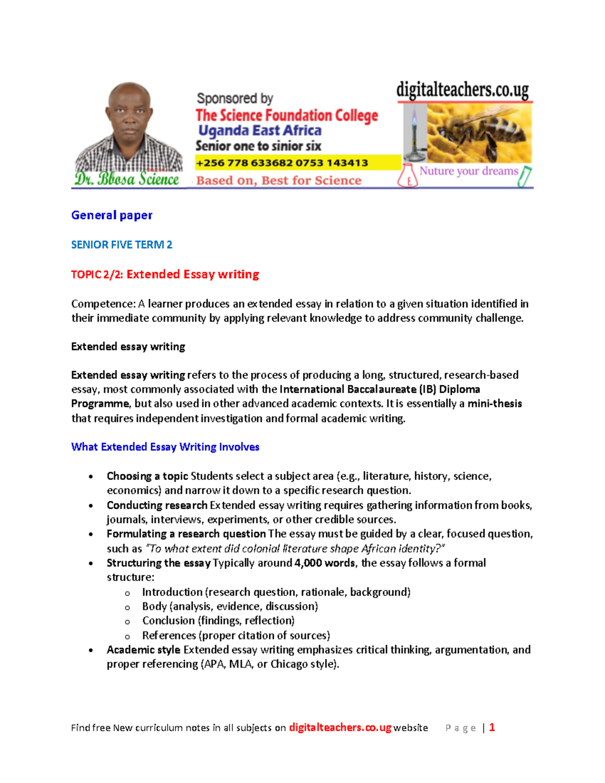 A Level General Paper: Extended Essay Writing Guide - Studocu