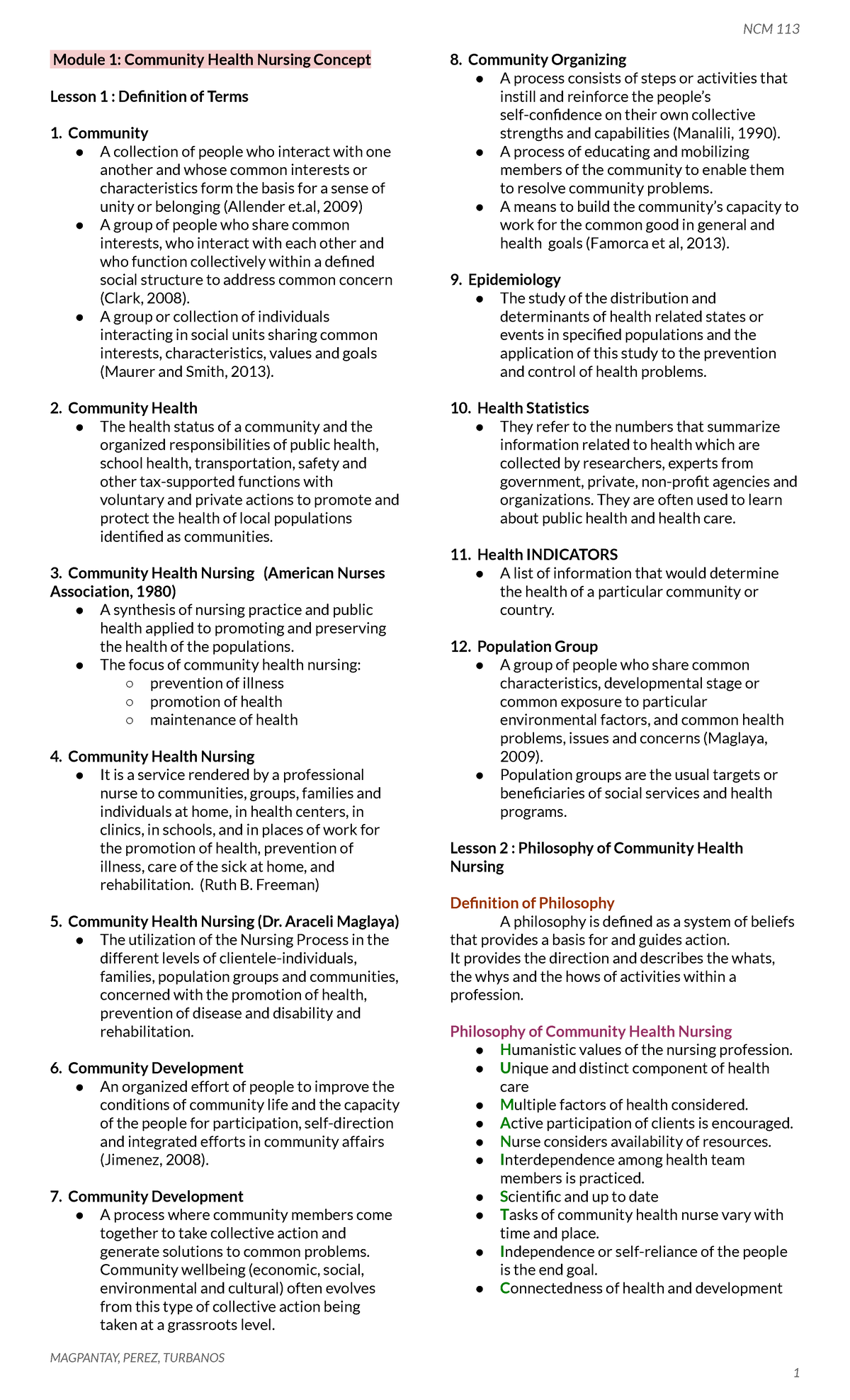 NCM113A Community Health Nursing Concepts - Module 1 Lessons Overview ...