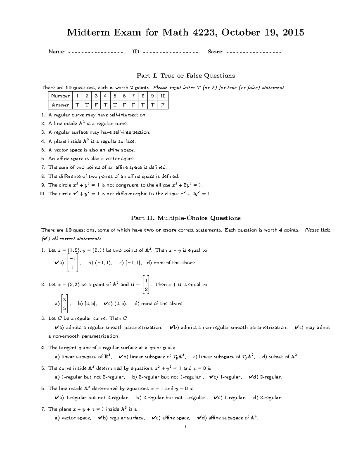 Midterm Exam Q&A for Math 4223, October 19, 2015 - Studocu