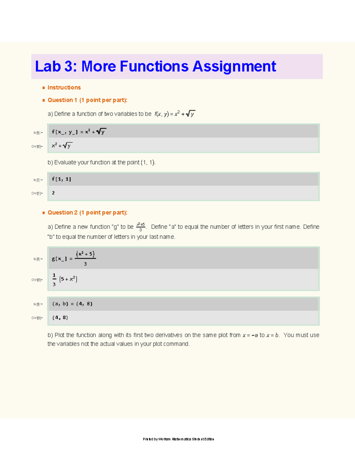 Lab 3 - Functions and Integration Assignment Keys - Studocu