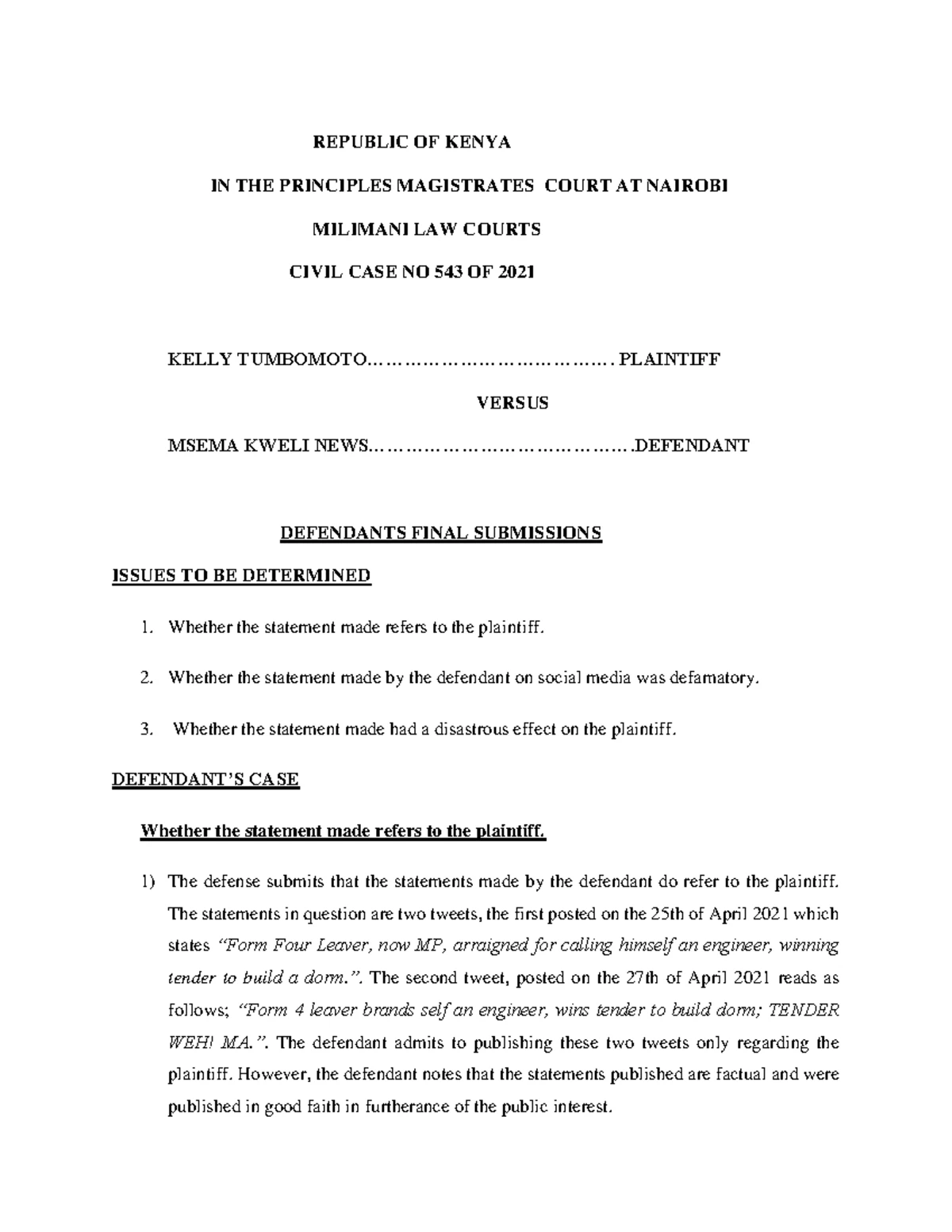 Originating Summons & Affidavit in Civil Suit No. 235 of 2023(O.S ...