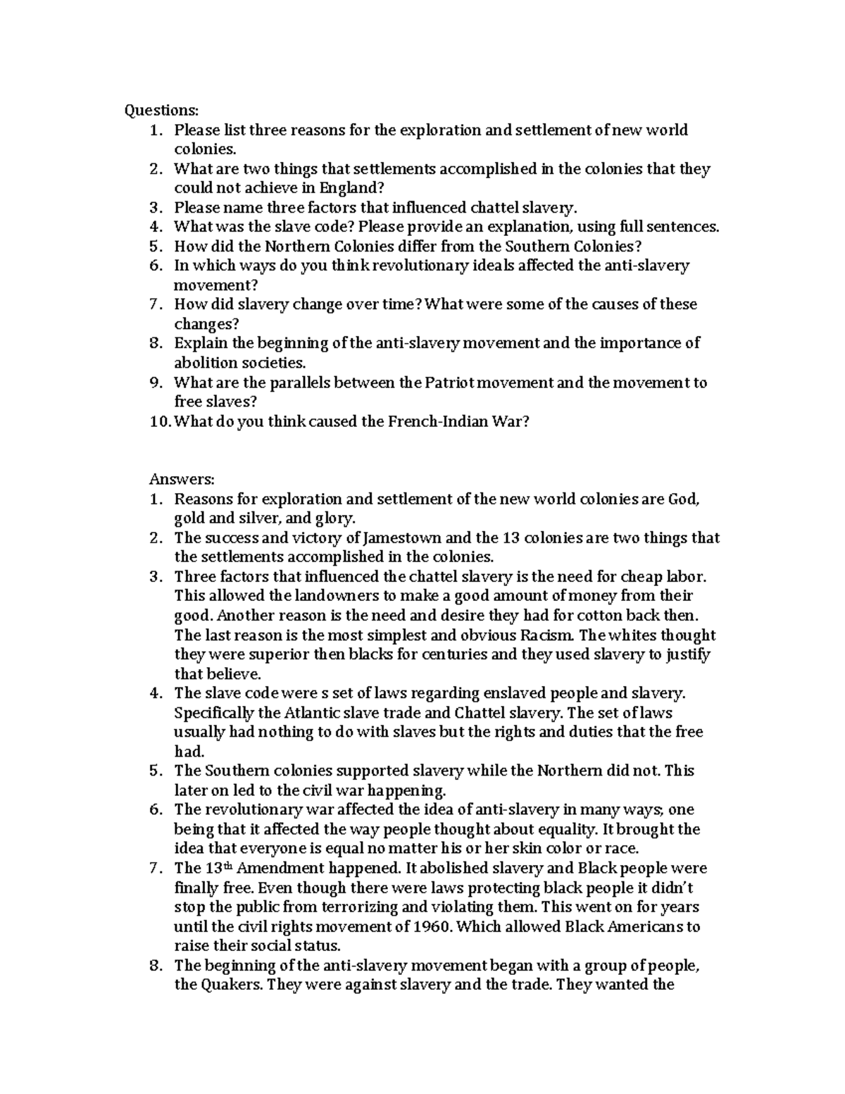 Unit 2 Critical Thinking Questions - Questions: 1. Please list three ...