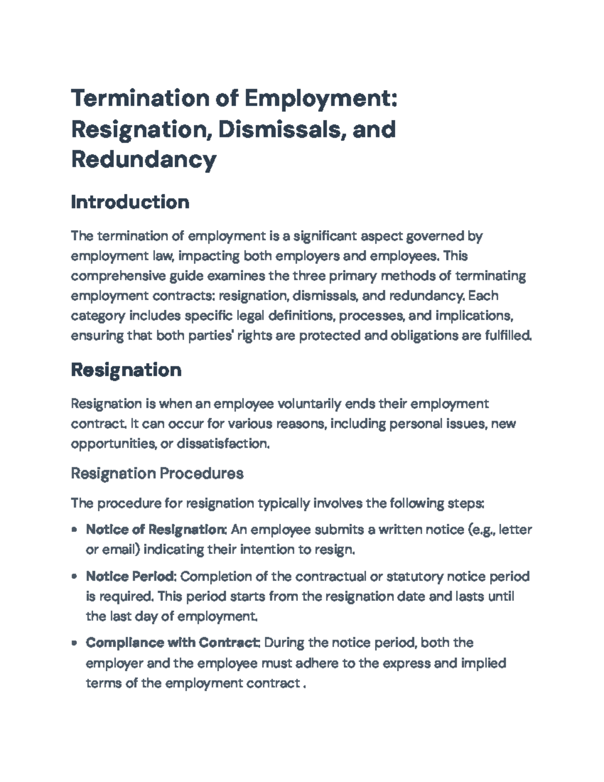 Termination of Employment: Resignation, Dismissals, and Redundancy ...
