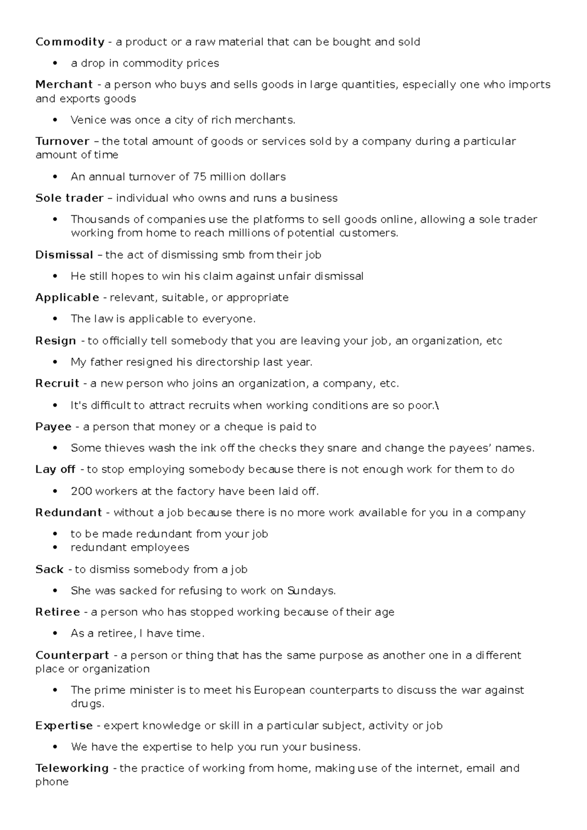 Glossary of Key Terms in Business and Economics for Course Code BUS101 ...