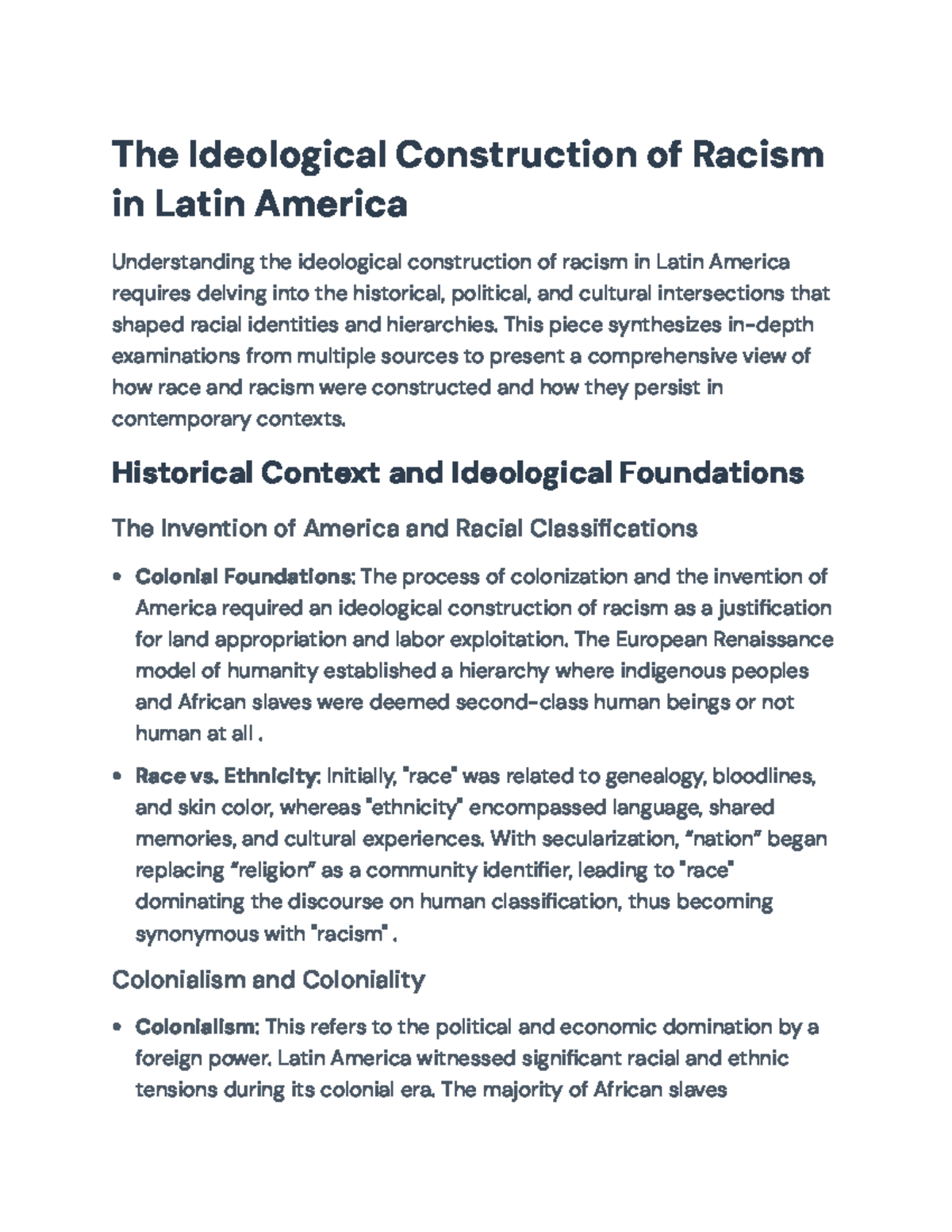 The Ideological Construction of Racism in Latin America: A Historical ...