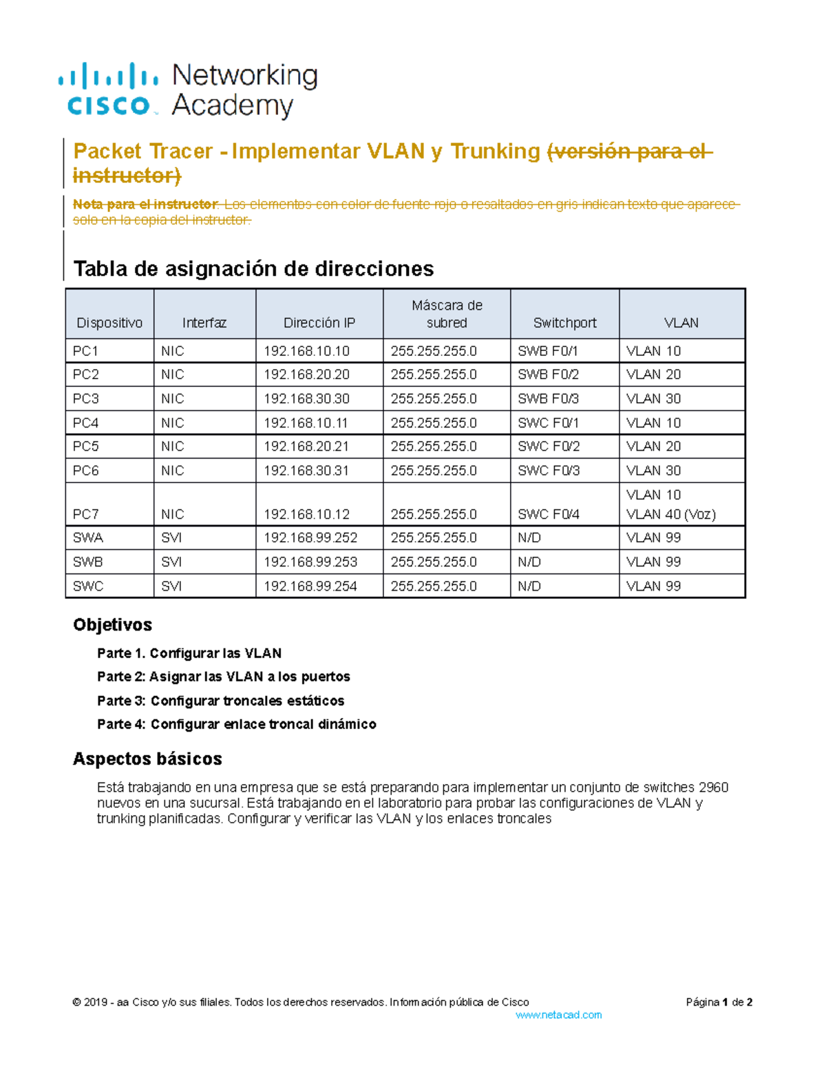 Configuración de VLAN y Trunking en Packet Tracer - CCNA Lab - Studocu