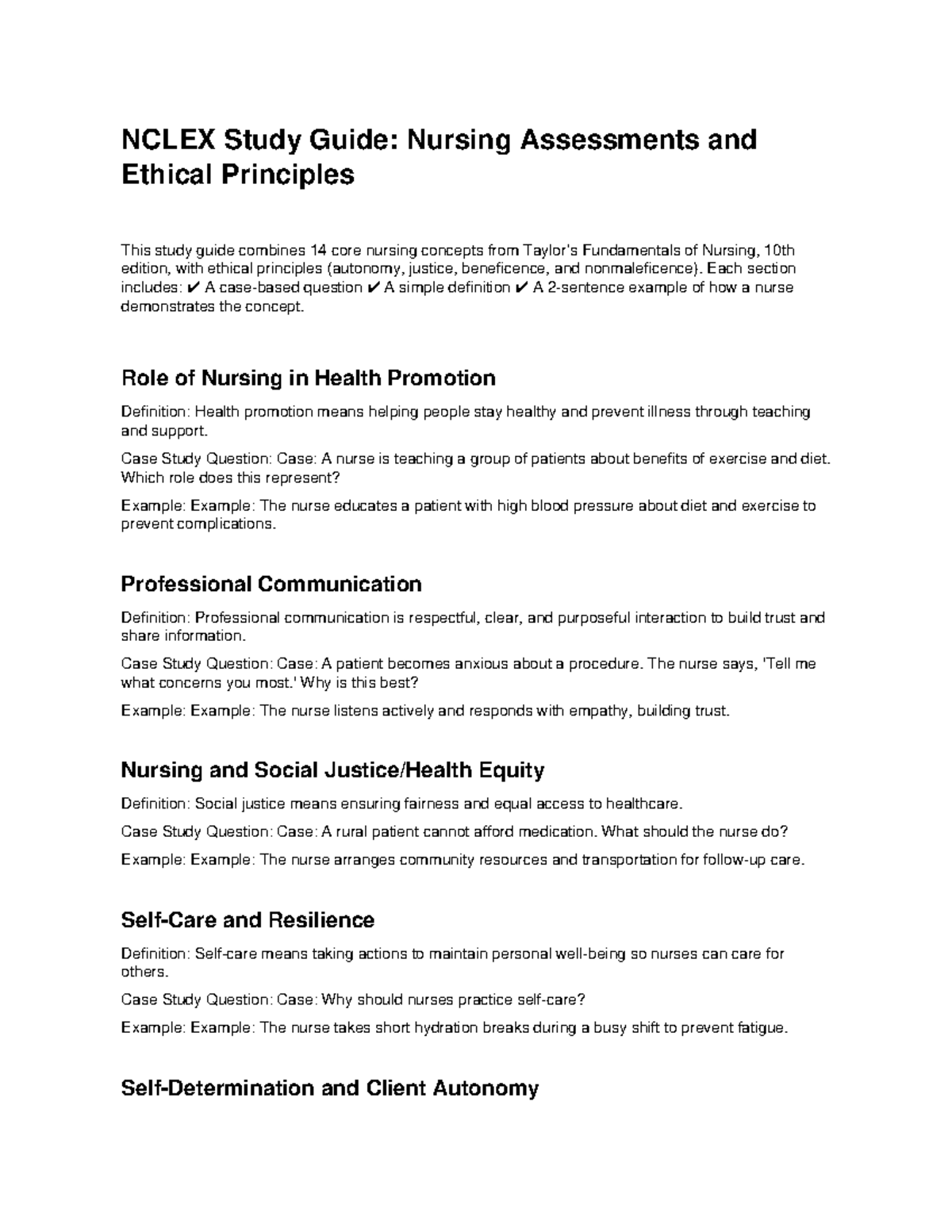 NCLEX Study Guide: Core Nursing Concepts & Ethics Overview - Studocu