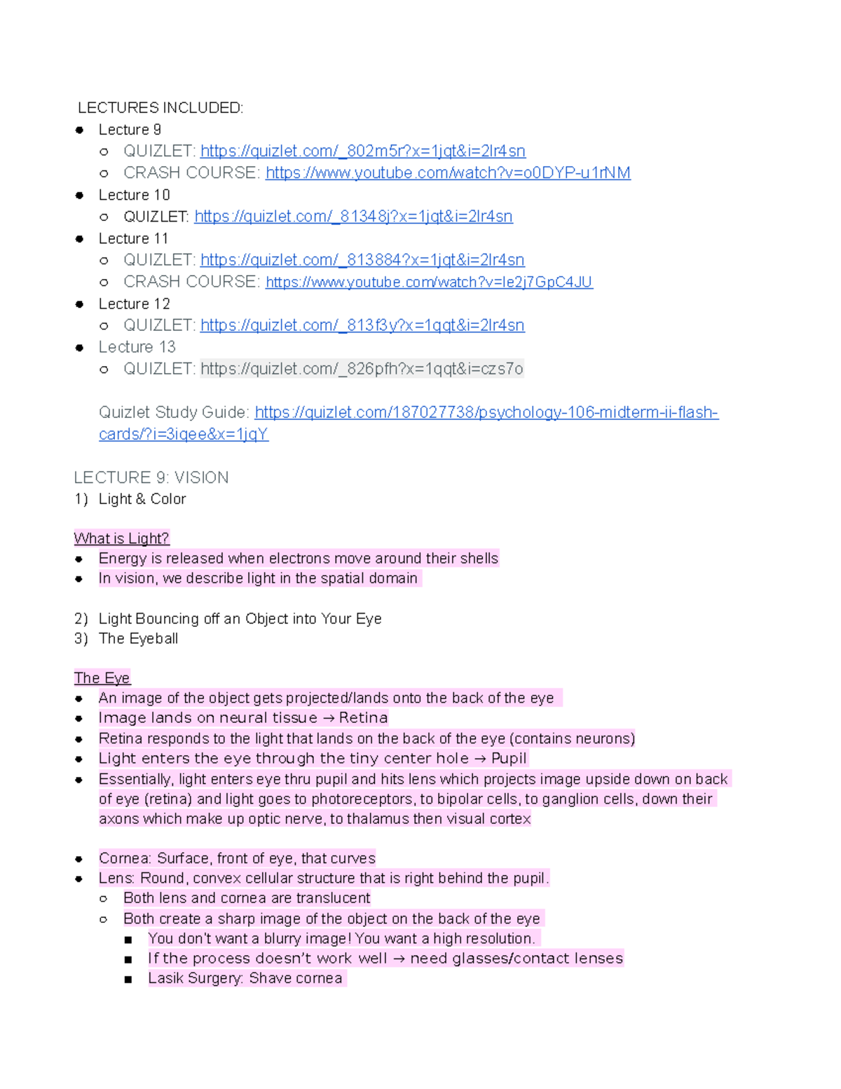 PSYC106 Midterm 2 Comprehensive Study Guide on Vision and Audition ...