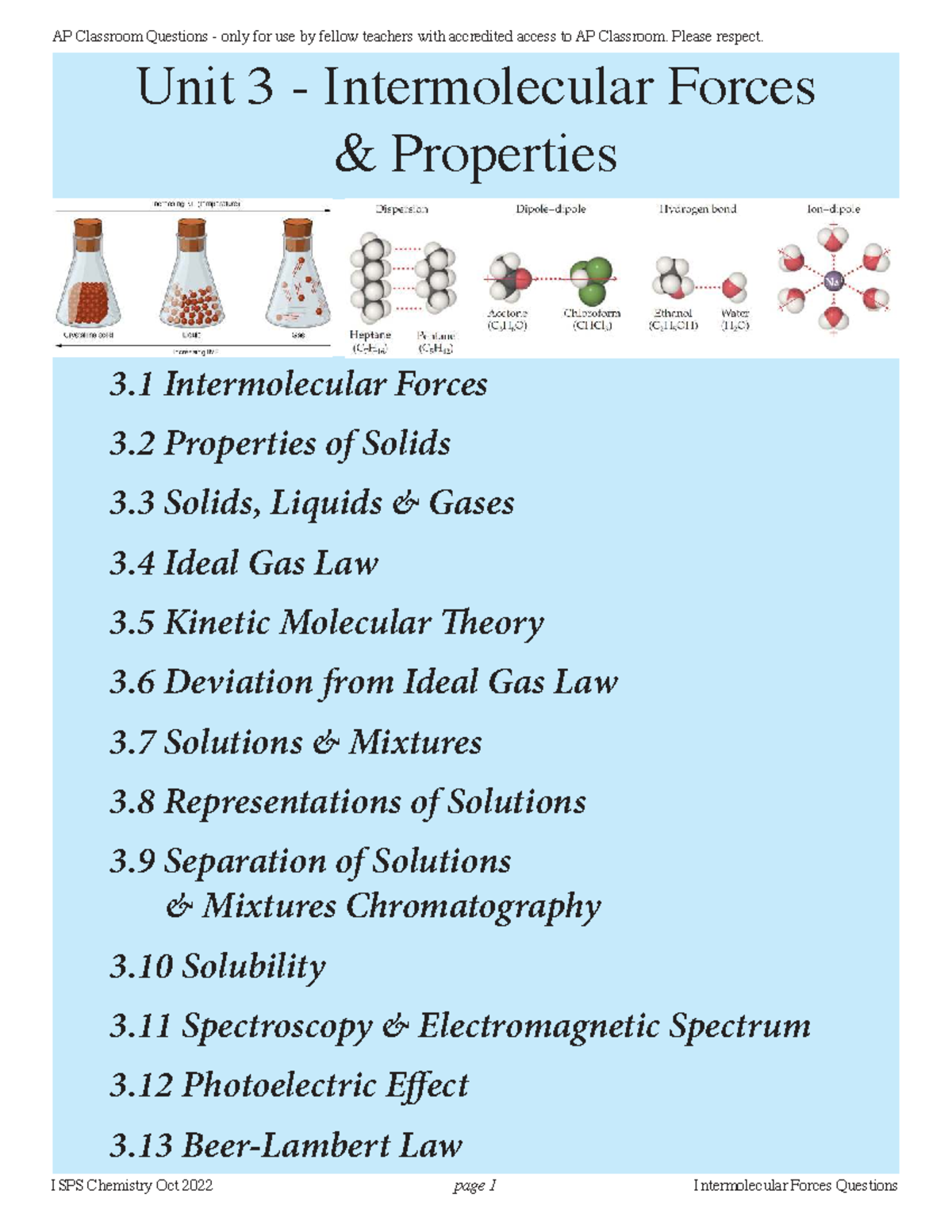 Unit 3 MC & FRQ Questions on Intermolecular Forces - AP Chemistry - Studocu