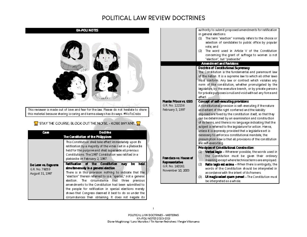 KA-POLI Midterms Lecture Notes: Political Law Doctrines 2020-2021 - Studocu