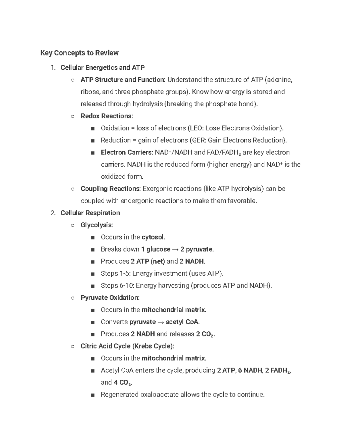 BIO Quiz 2: Key Concepts in Cellular Energetics and ATP - Studocu