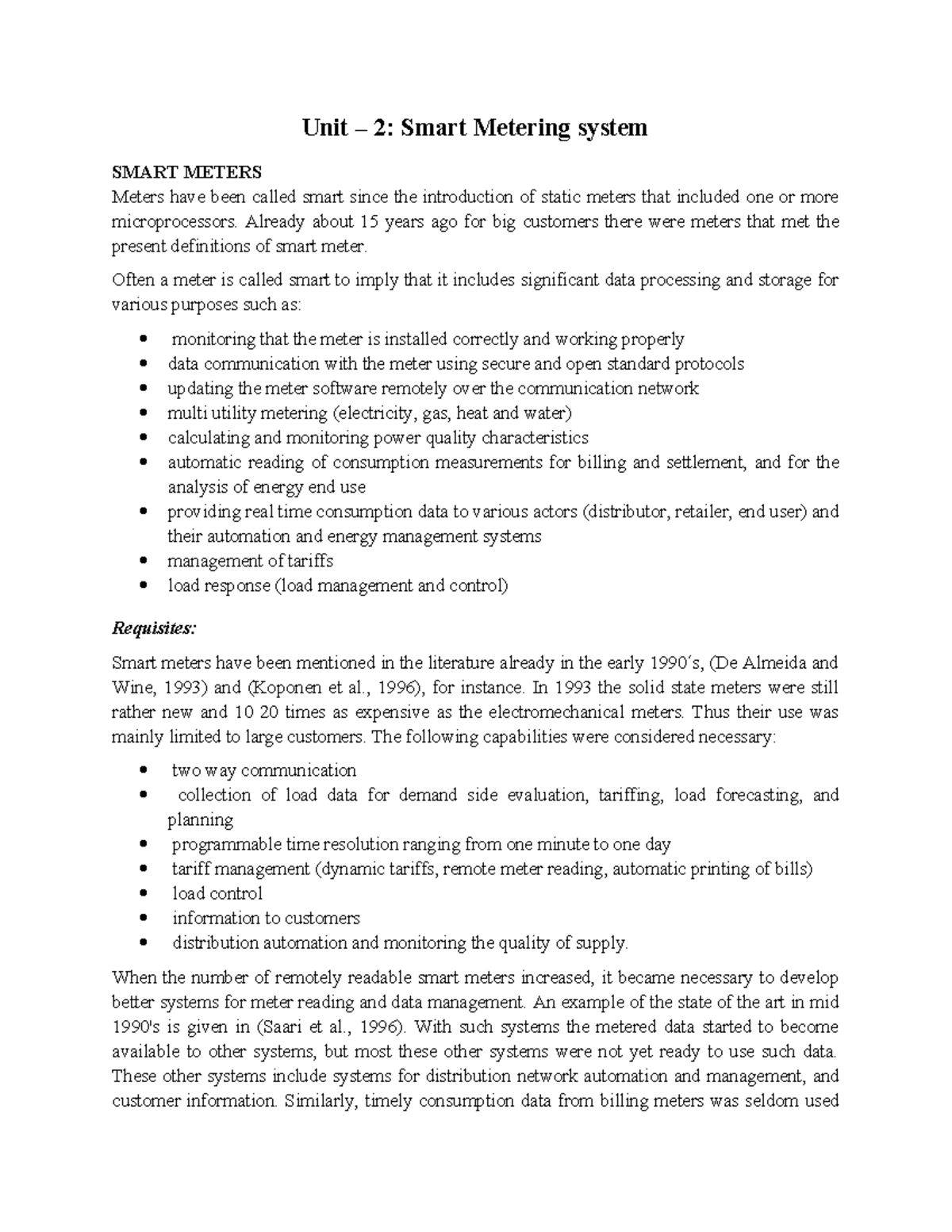 Unit 2: Smart Metering Systems Overview and Applications - Studocu