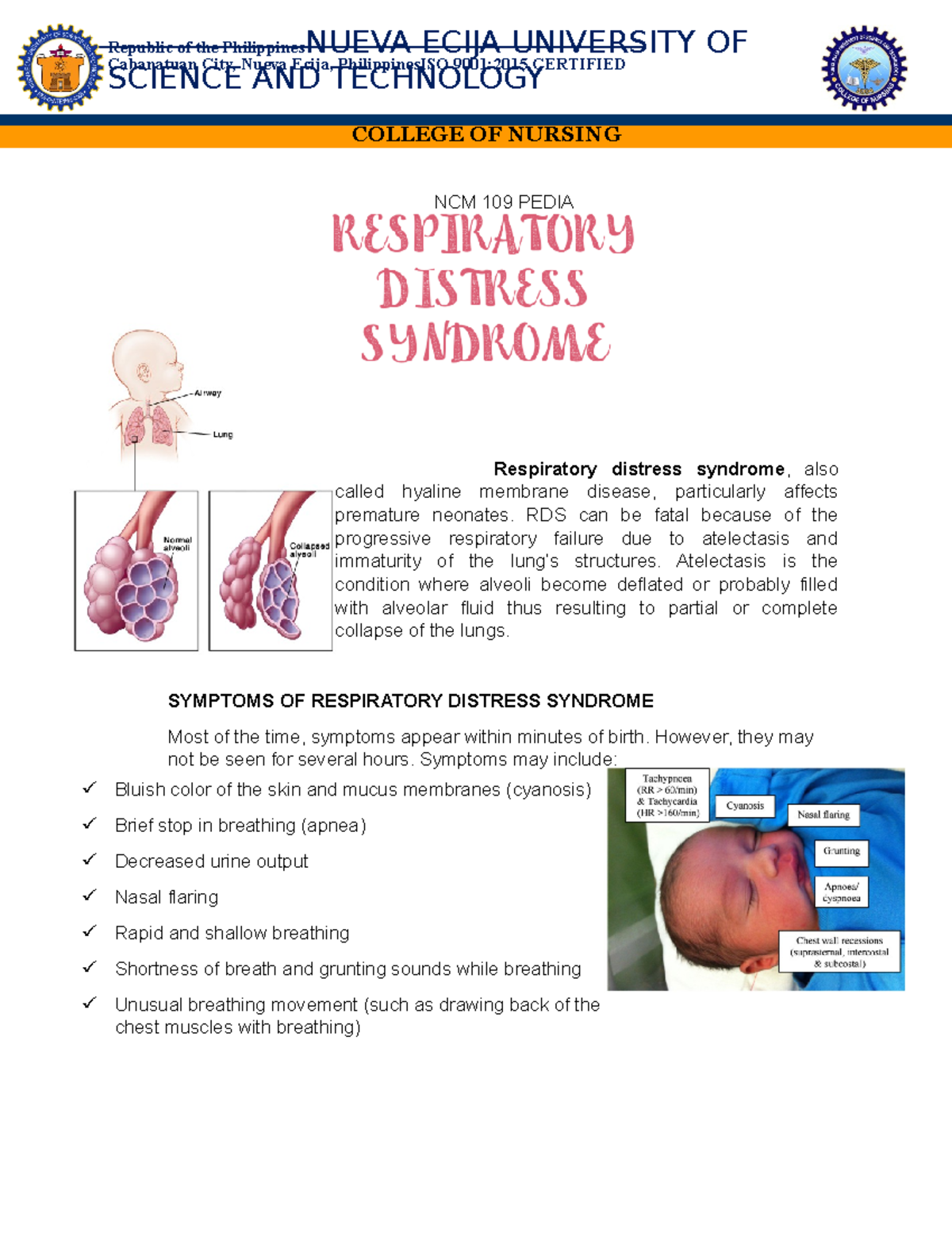 NCM 109 PEDIA: Understanding Respiratory Distress Syndrome in Neonates ...
