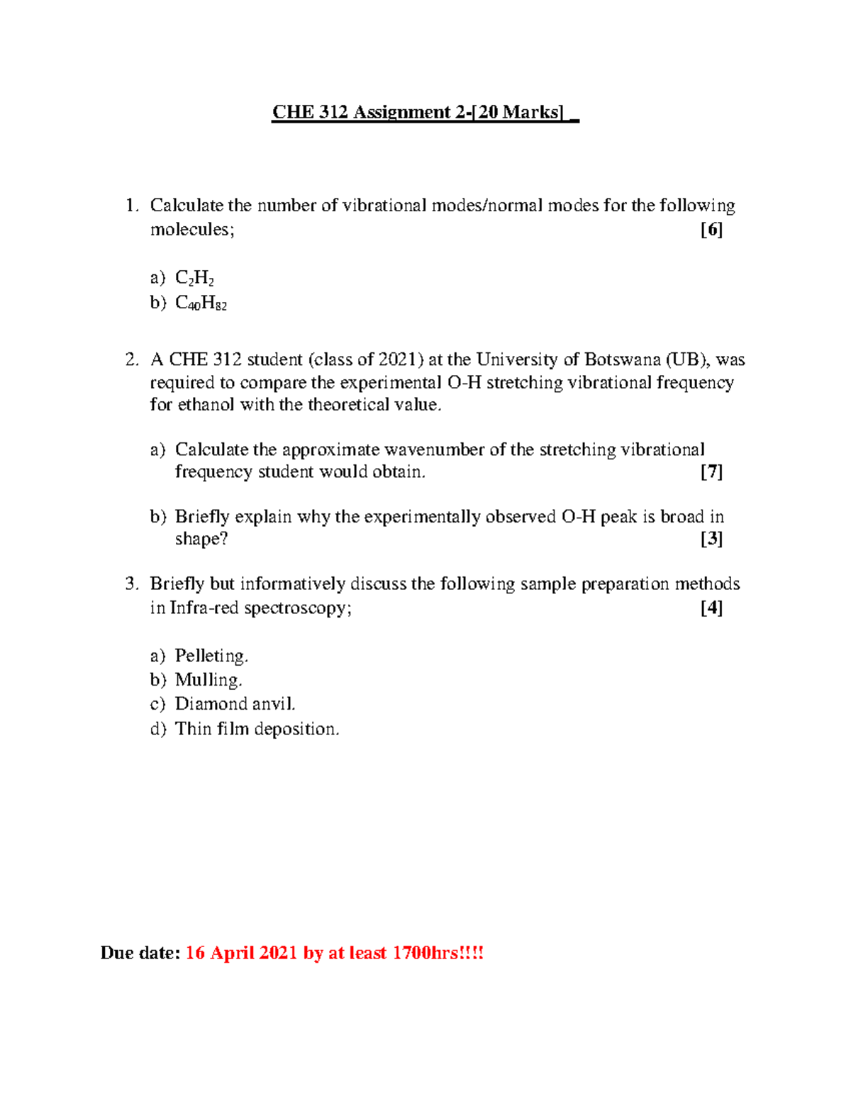 CHE 312 Assignment 2 (2021): Analytical Spectroscopy Overview - Studocu