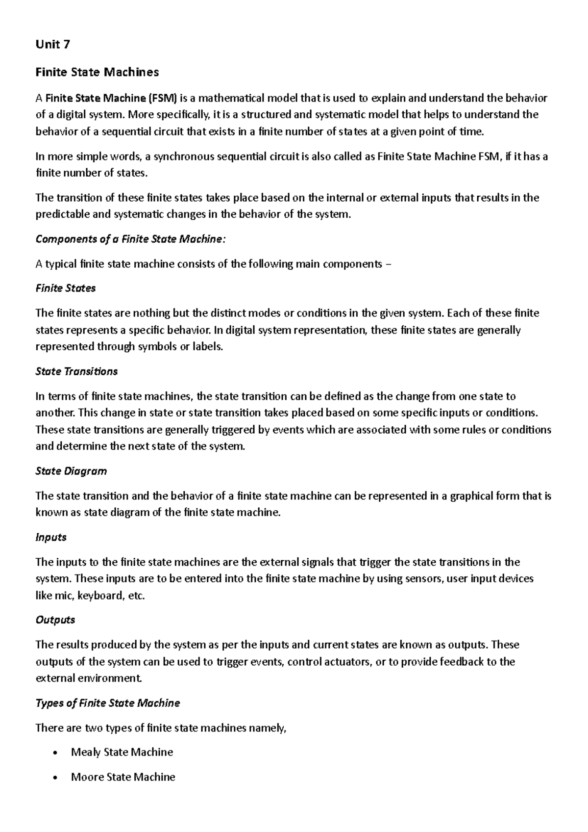 DL Unit 7: Understanding Finite State Machines and Their Applications ...