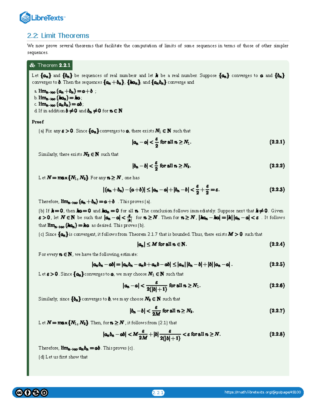 2.2: Limit Theorems in Sequences and Series (Course Code: 2) - Studocu
