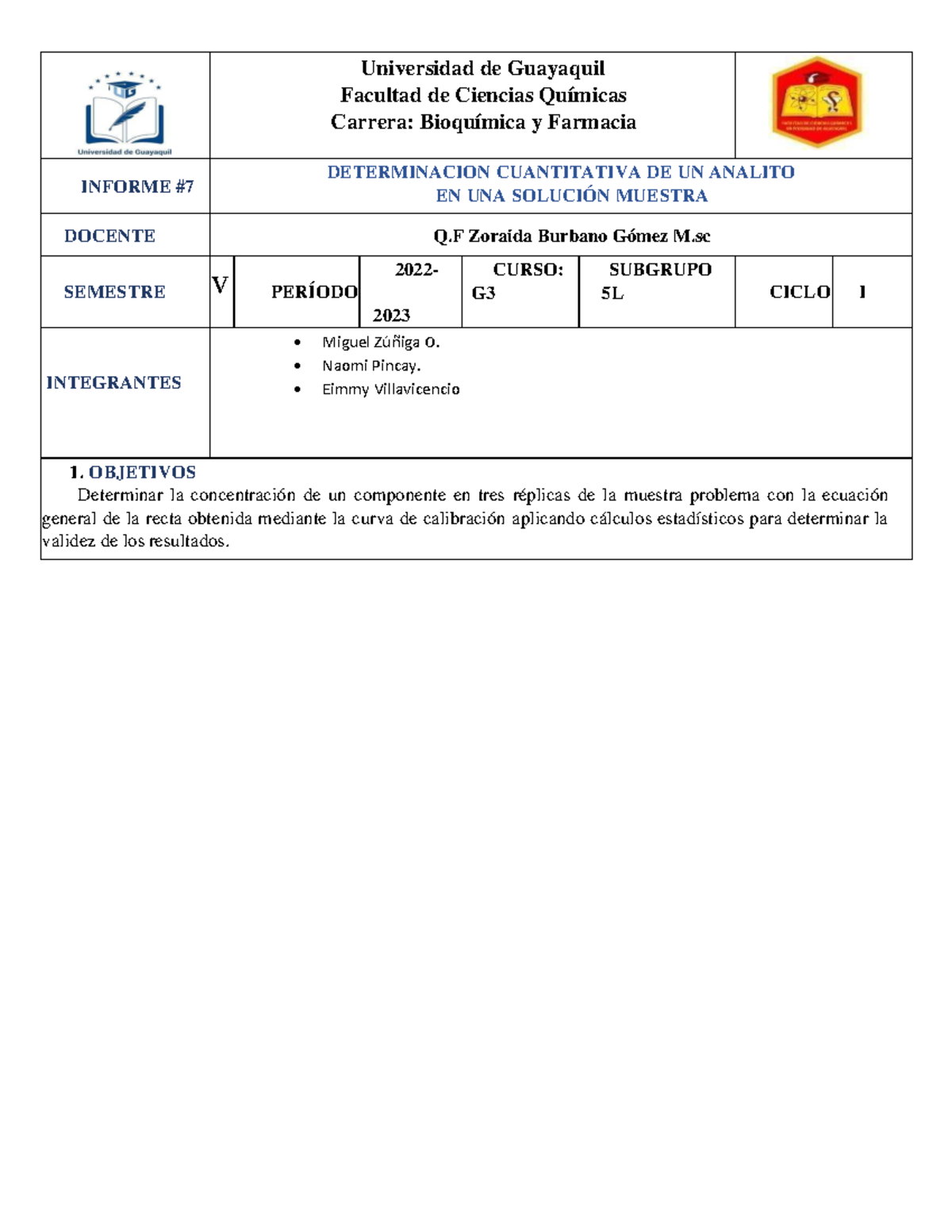 Informe 7 - Determinación Cuantitativa en Soluciones (5L) - Studocu