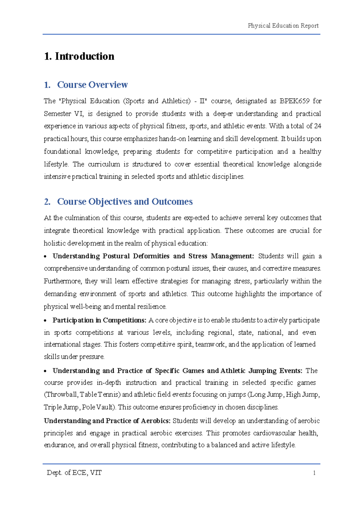 BPEK659 Physical Education Report: Course Overview & Key Outcomes - Studocu