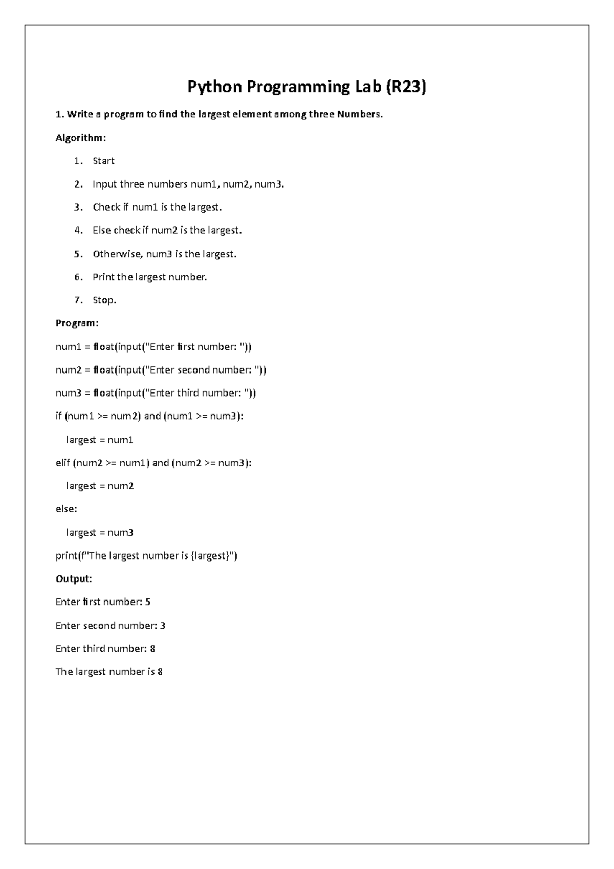 Python Lab (R23) Exp 30 - Programs for Key Python Concepts - Studocu