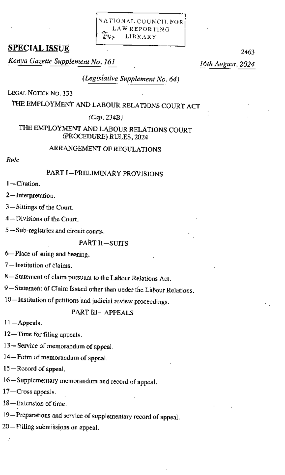 The Employment and Labour Relations Court (Procedure) Rules 2024 - A ...