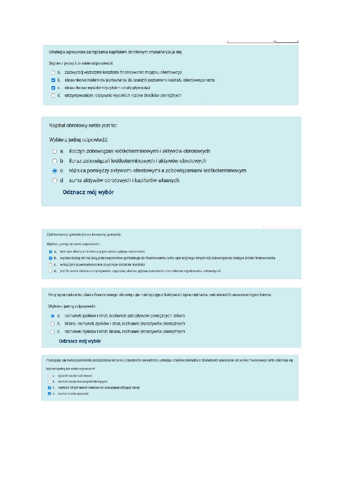 Quiz 1 - Zarządzanie Kapitałem Obrotowym na Moodle - Studocu