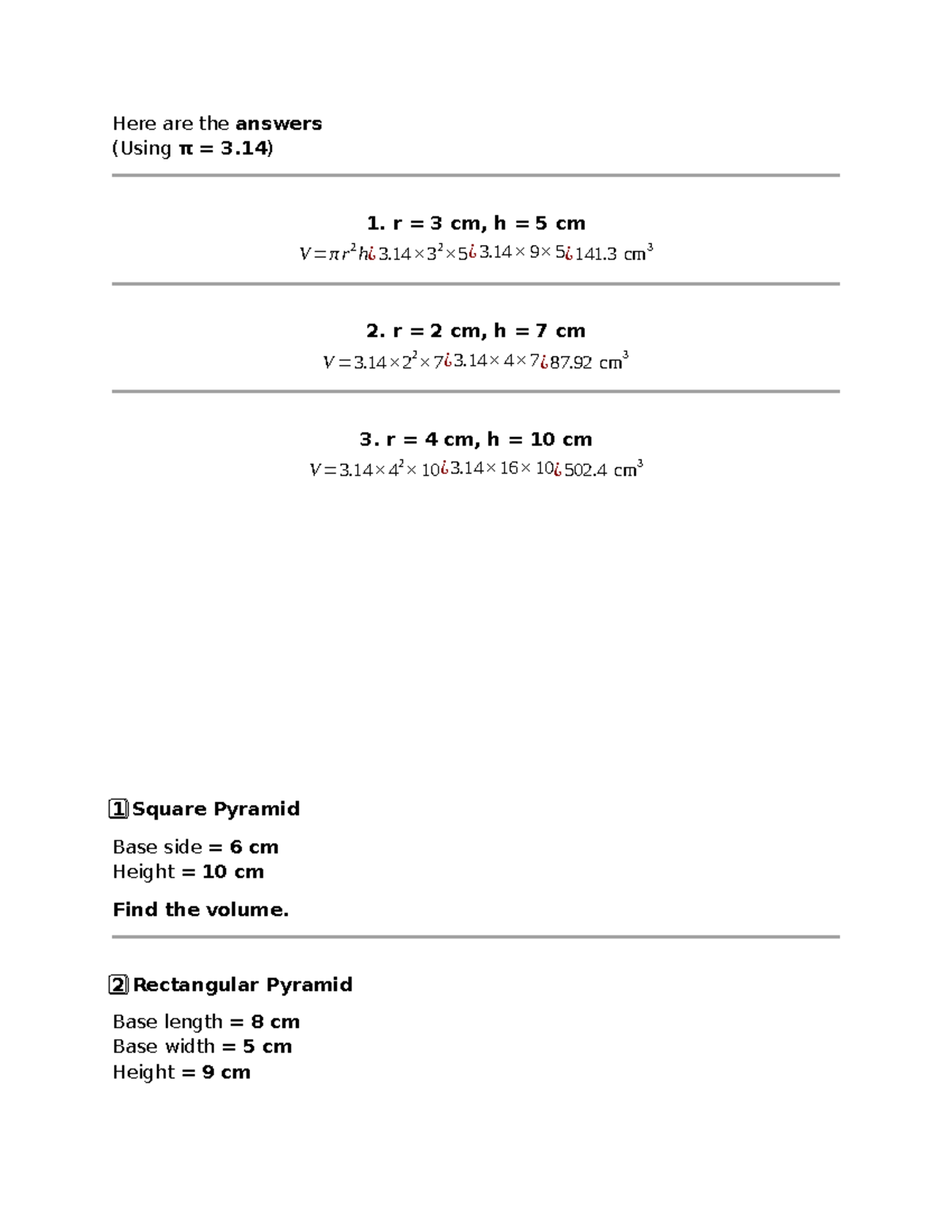 Volume Calculations for Pyramids and Cylinders (Math 101) - Studocu