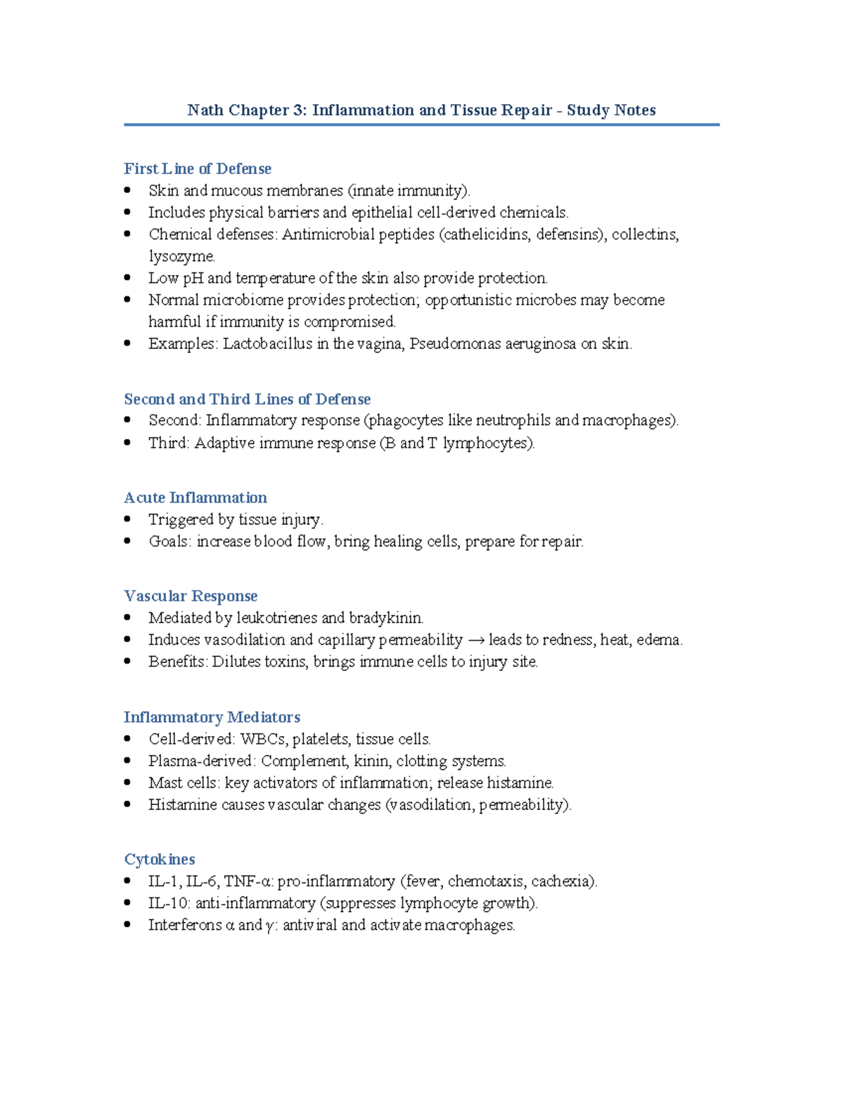 Nath CH 3: Inflammation and tissue repair study notes - Studocu