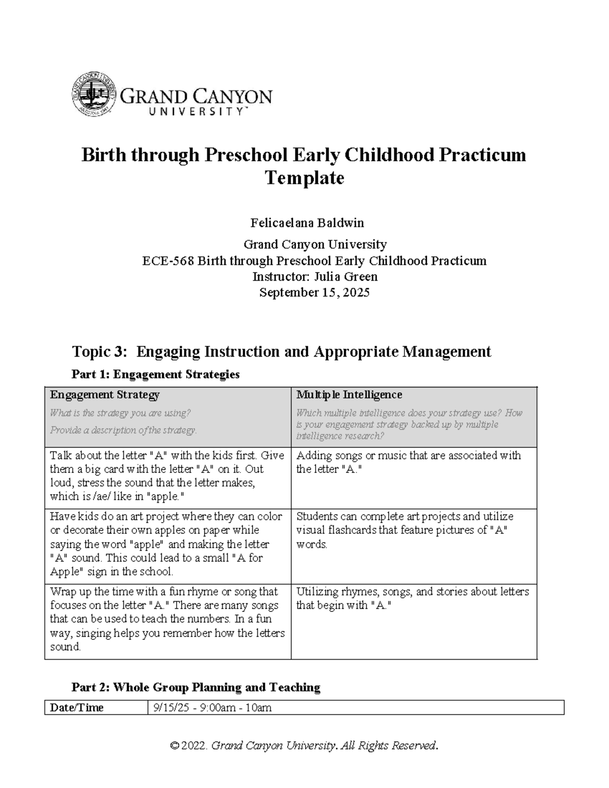 ECE-568 Birth through Preschool Practicum: Engagement Strategies ...